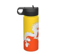 Flag of the Kingdom of Bhutan Travel leisure insulated water bottle, stainless steel straw water bottle (18 oz), suitable for camping fitness outdoor hiking,