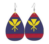 Flag of the Kingdom of Hawaii Printed Dangle Leather Earrings, Reversible Statement Jewelry with Silver Plated Hooks