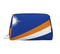 Flag of The Marshall Islands Zipper Closure Leather Portable Waterproof Cosmetic Bag for Home Travel to Organize Toiletries Sundries