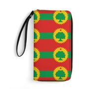 Flag of The Oromo Liberation Front Women's Wallet Leather Bifold Blocking Card Holder Trendy Ladies Clutch Purse with Hand Rope 19.7x10.5cm