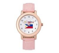 Flag of The Philippines Womens Elegant Watch Analogue Quartz Watch Leather Band Wristwatch