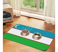 Flag Of The Republic Of Uzbekistan Absorbent Leather Pet Tablecloth Non-Slip Dining Pad For Puppy Kitten Food Water Bowls