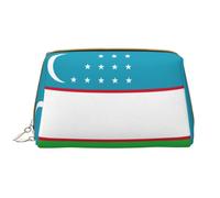 Flag of The Republic of Uzbekistan Leather Hand-Held Zipper Makeup Bag Pen Case Stationery Box Lipstick Pouch Toiletry Bag