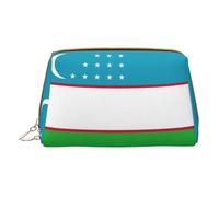 Flag of The Republic of Uzbekistan Leather Hand-Held Zipper Makeup Bag Storage Bag for Miscellaneous Items Pen Case