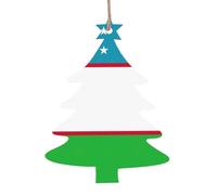 Flag Of The Republic Of Uzbekistan Print 6pcs Christmas Tree Hanging Decor, Wooden Angel Bell Tree Snowman Shapes For Xmas Setup