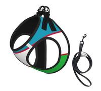 Flag Of The Republic Of Uzbekistan Print Adjustable Reflective Harness Leash Set For Cats, Dogs And Small Pets, Soft Breathable Mesh Walking Vest With Escape-Proof Lead