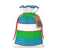 Flag of the Republic of Uzbekistan Print Birthday Gifts Wrap Bag Unique Drawstring Gifts Bag Canvas Bags for Party Wedding Present,1 Piece S