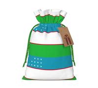 Flag Of The Republic Of Uzbekistan Print Christmas Drawstring Present Bag, Reusable Holiday Goodie Bag For Presents