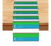 Flag Of The Republic Of Uzbekistan Print Farmhouse Table Runner Washable Dining Table Decor For Dresser Office Banquet 33x183cm