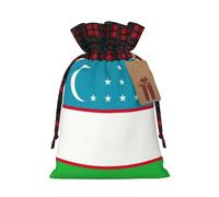 Flag Of The Republic Of Uzbekistan Print Festive Christmas Drawstring Gift Bags For Xmas Decorative Present Wrapping Needs