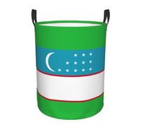 Flag Of The Republic Of Uzbekistan Print Laundry Baskets Hamper With Handles,Decorative Basket For Living Room For Toys Bin