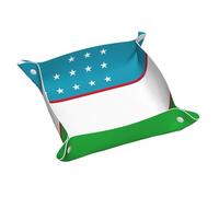 Flag Of The Republic Of Uzbekistan Print Leather Valet Tray For Women,Travel Organizer, Trinket Jewelry Cosmetic Organizer Tray