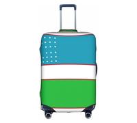 Flag Of The Republic Of Uzbekistan Print Travel Elastic Suitcase Luggage Baggage Cover Protector, Washable And Anti-Scratch, White, L