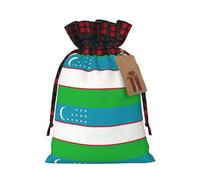 Flag Of The Republic Of Uzbekistan Print Xmas Drawstring Eco-Friendly Gift Bags For Christmas Party Wrapping Present Needs