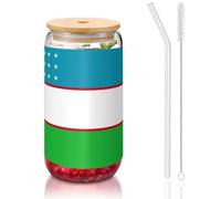 Flag of The Republic of Uzbekistan Printing 16oz Drinking Glasses Set for Coffee Accessories Iced Beer Cups,Glass Cup Reusable for Gifts