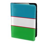 Flag Of The Republic Of Uzbekistan Printing Cowhide Passport Holder,Passport Cover,Travel Card Cover Case For Men Women,Documents Protector, Black, One Size