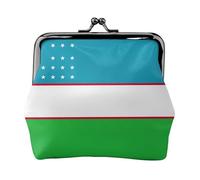 Flag of the Republic of Uzbekistan small makeup bag for purse,kiss lock bank card storage bag retro compact multifunctional change bag, Black, One Size, Art Deco