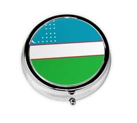 Flag of The Republic of Uzbekistan Take-Along Pill Box, Portable Round Pill Box, fits in Your Purse Pocket Lightweight 3 Compartment Pill Box,