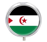 Flag of The Sahrawi Arab Round Pill Box Organiser 3 Compartment Medicine Case