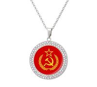 Flag of The Soviet Union Women's Custom Pendant Necklace Round Diamond Necklaces Jewelry Gifts for Men Birthday