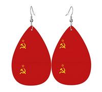 Flag Of The Soviet Women Earrings Faux Leather Dangle Eardrop Drop Earring Fashion Jewellery Gift For Wife Daughter Girlfriend Christmas