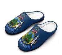 Flag of The State of Maine Mens Slippers Memory Foam Winter Warm Sandals Slip On House Shoes Size 7-14