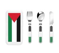 Flag of the State of Palestine Children's tableware 3-piece set, reusable knife, fork and spoon cutlery set, portable children's food protection tableware