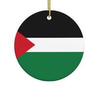 Flag of The State of Palestine Christmas Tree Ceramic Pendants, Shopping malls, supermarkets, Stores Christmas Pendants, 2.9-inch Round Pendants,