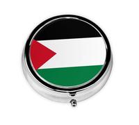 Flag of The State of Palestine Round mini Pill Box, Lightweight and Portable, with 3 Plastic Inserts, Suitable for Carrying in Pockets or Wallets.