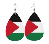 Flag of the State of Palestine Teardrop-shaped leather earrings are a luxurious and fashionable accessory suitable for women, showcasing individual charm.