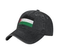 Flag of The State of Palestine Washed Cowboy Baseball Cap for Adults - Stylish and Breathable Hat with Adjustable Strap, Black, One size