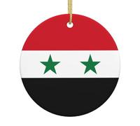 Flag of The Syrian Arab Republic A 2.9-inch Ceramic Round Christmas Ornament with a Printed Pattern Perfect for Holiday Decorations and Party Favors