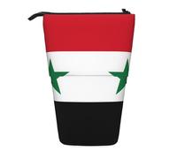 Flag of The Syrian Arab Republic Expandable Stand Pencil Pouch, Multi-Design Oxford Fabric, Adjustable Height, Multi-Use Cosmetic Bag