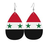 Flag Of The Syrian Arab Republic Leather Earring For Women Teardrop Dangle Printed Fashion Accessories Daily Wear Party