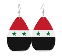 Flag of the Syrian Arab Republic Leather earrings, European and American style earrings for young women, birthday gifts/Valentine's Day gifts