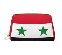 Flag of The Syrian Arab Republic Leather Hand-Held Zipper Makeup Bag Cute Make Up Case Large Wide-Open Pouch Pen Case