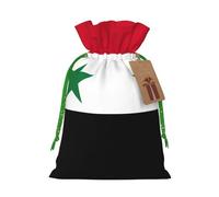 Flag of the Syrian Arab Republic print Christmas bag, drawstring sack, with kraft paper label, lightweight and fashionable