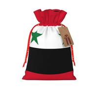 Flag Of The Syrian Arab Republic Print Christmas Burlap Gift Bag With Drawstring, Present Small Favor Pouch For Birthday Parties-S Size