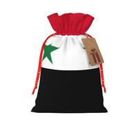 Flag Of The Syrian Arab Republic Print Christmas Drawstring Present Bag, Reusable Holiday Goodie Bag For Presents