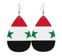 Flag of the Syrian Arab Republic Print Leather Teardrop Earrings - Fashion Earrings Dangle Drop Jewelry, for Women Valentine Gift