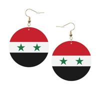 Flag of the Syrian Arab Republic Print Round Leather Earrings for Women, Lightweight Dangle Drop Hoop Jewelry Set Gold,Birthday Party Gift