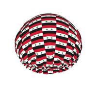 Flag of the Syrian Arab Republic Print Shower Cap Bath Caps Elastic Reusable Shower Hair Cap Double Layers Hair Cap