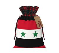Flag Of The Syrian Arab Republic Printing Color Matching Plaid Christmas Bag With Drawstring For Christmas Birthdays Party,4.7x6.9 Inch