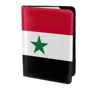Flag Of The Syrian Arab Republic Printing Cowhide Passport Holder,Passport Cover,Travel Card Cover Case For Men Women,Documents Protector, Black, One Size