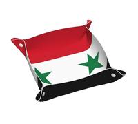 Flag of the Syrian Arab Republic Prints Leather Storage Tray 7.9in Desktop tray Storage Organize It Can Hold Remote Controls, Keys, Mobile Phones,Wallets,And Coins.