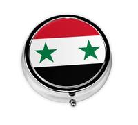 Flag of The Syrian Arab Republic Round mini Pill Box, Lightweight and Portable, with 3 Plastic Inserts, Suitable for Carrying in Pockets or Wallets.