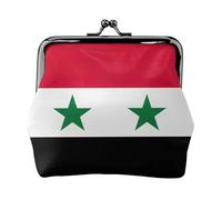 Flag of the Syrian Arab Republic small makeup bag for purse,kiss lock bank card storage bag retro compact multifunctional change bag, Black, One Size, Art Deco
