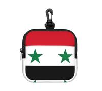 Flag of the Syrian Arab Republic Small Waterproof Zipper Pouch-Neoprene Storage Bag for Earbuds, Keychain Clip Case
