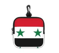 Flag of the Syrian Arab Republic Small Zip Pouch-Waterproof Neoprene Storage Bag for Earbuds, Keychain Clip Case for Coins Cards USB, Travel Organiser
