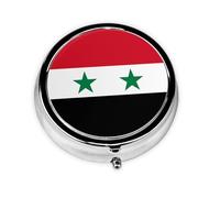 Flag of The Syrian Arab Republic Take-Along Pill Box, Portable Round Pill Box, fits in Your Purse Pocket Lightweight 3 Compartment Pill Box,